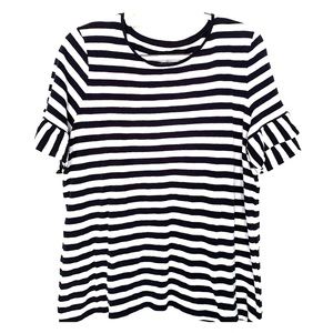 Talbots Striped Top with Flutter Sleeves